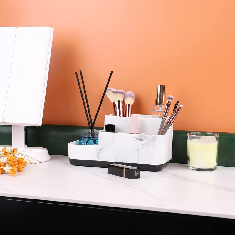 ZCCZ Toothbrush Holder Organizer - Multi-Functional Bathroom Storage for Makeup, Skincare, and Accessories - White Marble Look Countertop Organizer for Sink and Vanity Spaces - Image 5
